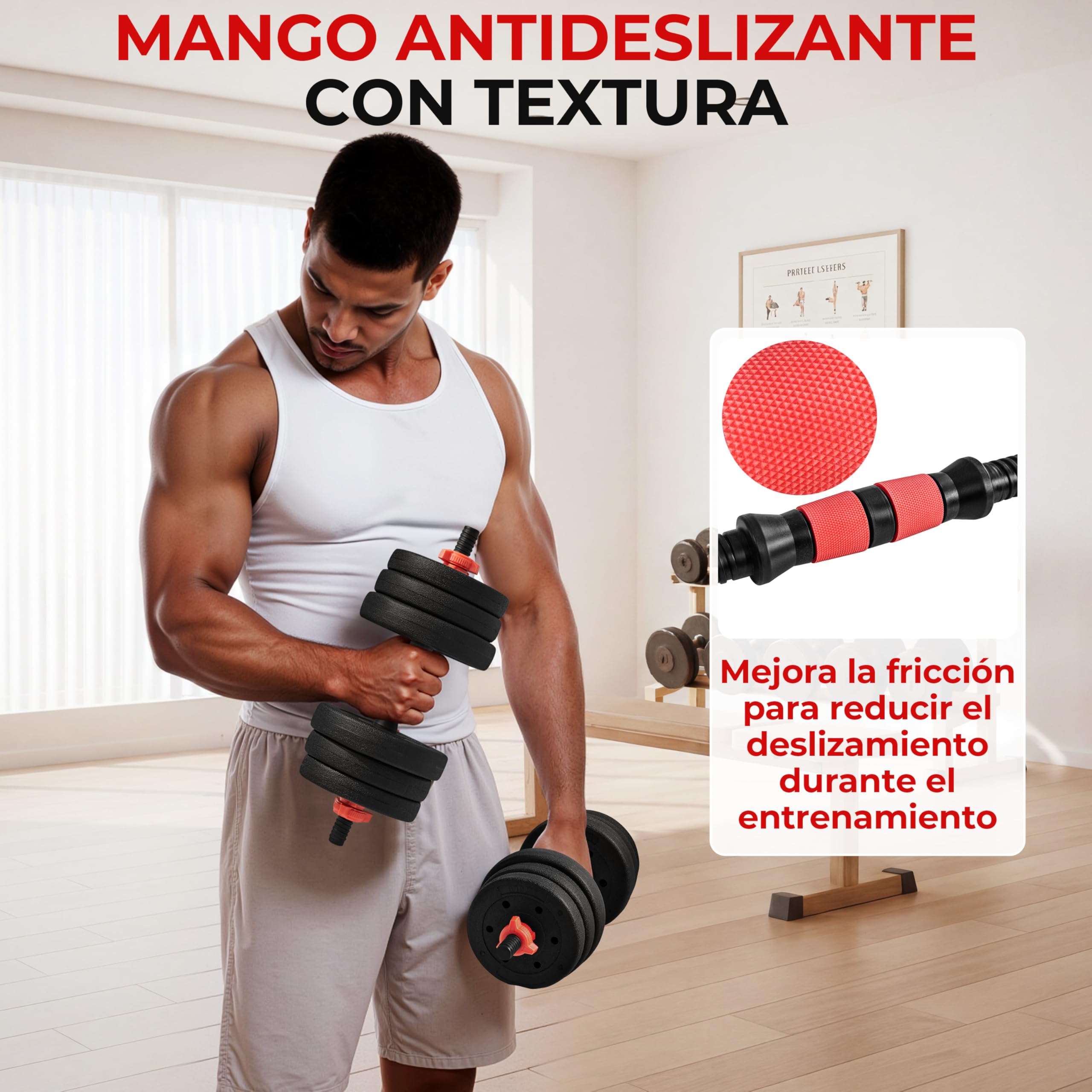 Yaheetech Juego de Mancuernas 20 kg, 2 en 1 Mancuernas Ajustables y Barra Recta, Pesas Libres de 20 kg con 12 Discos y Collares de Doble Bloqueo, para Hombres y Mujeres Gimnasio en Casa, Negro