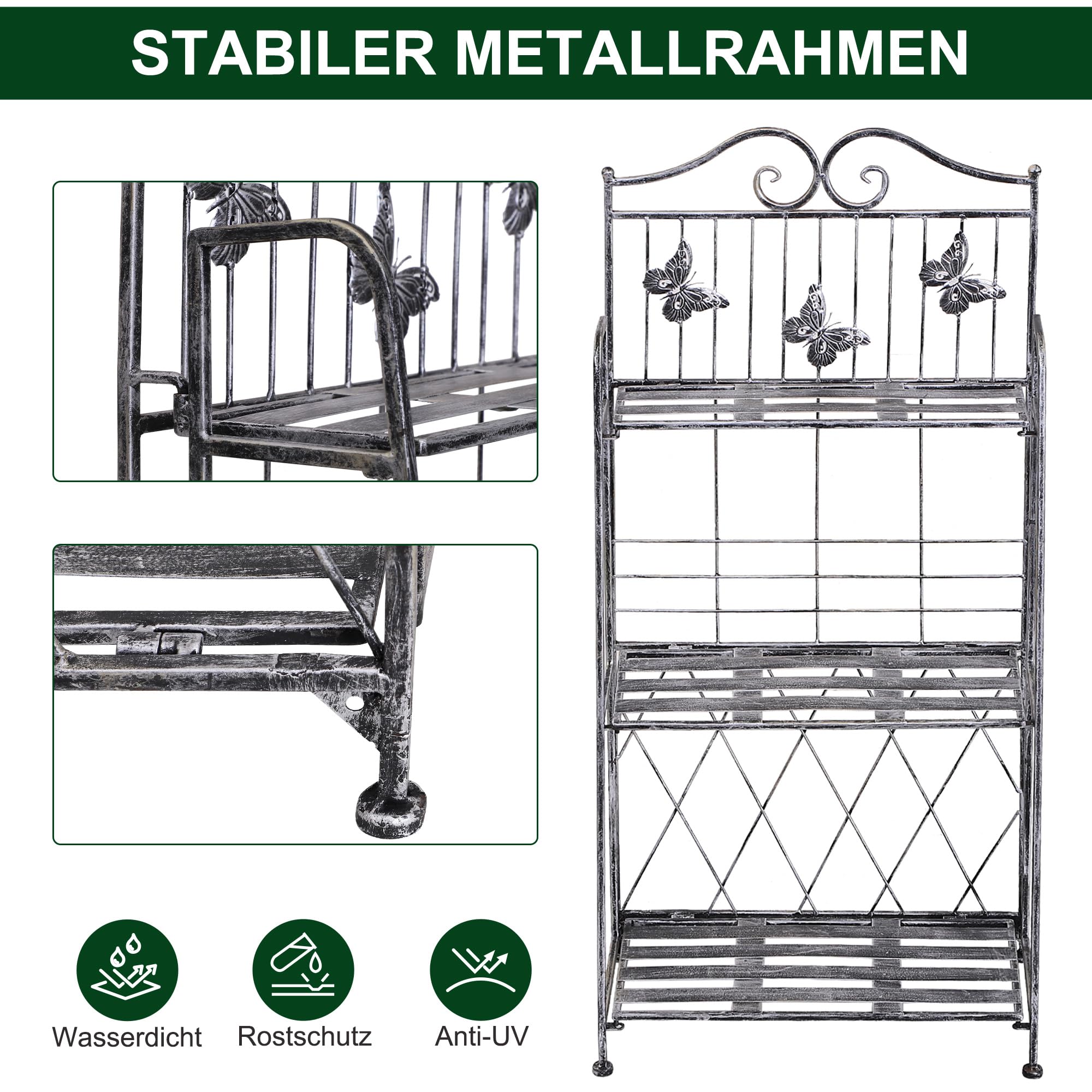 Outsunny 3-Etagen Pflanzregal Klappbar Outdoor Außenbereich Silbergrau