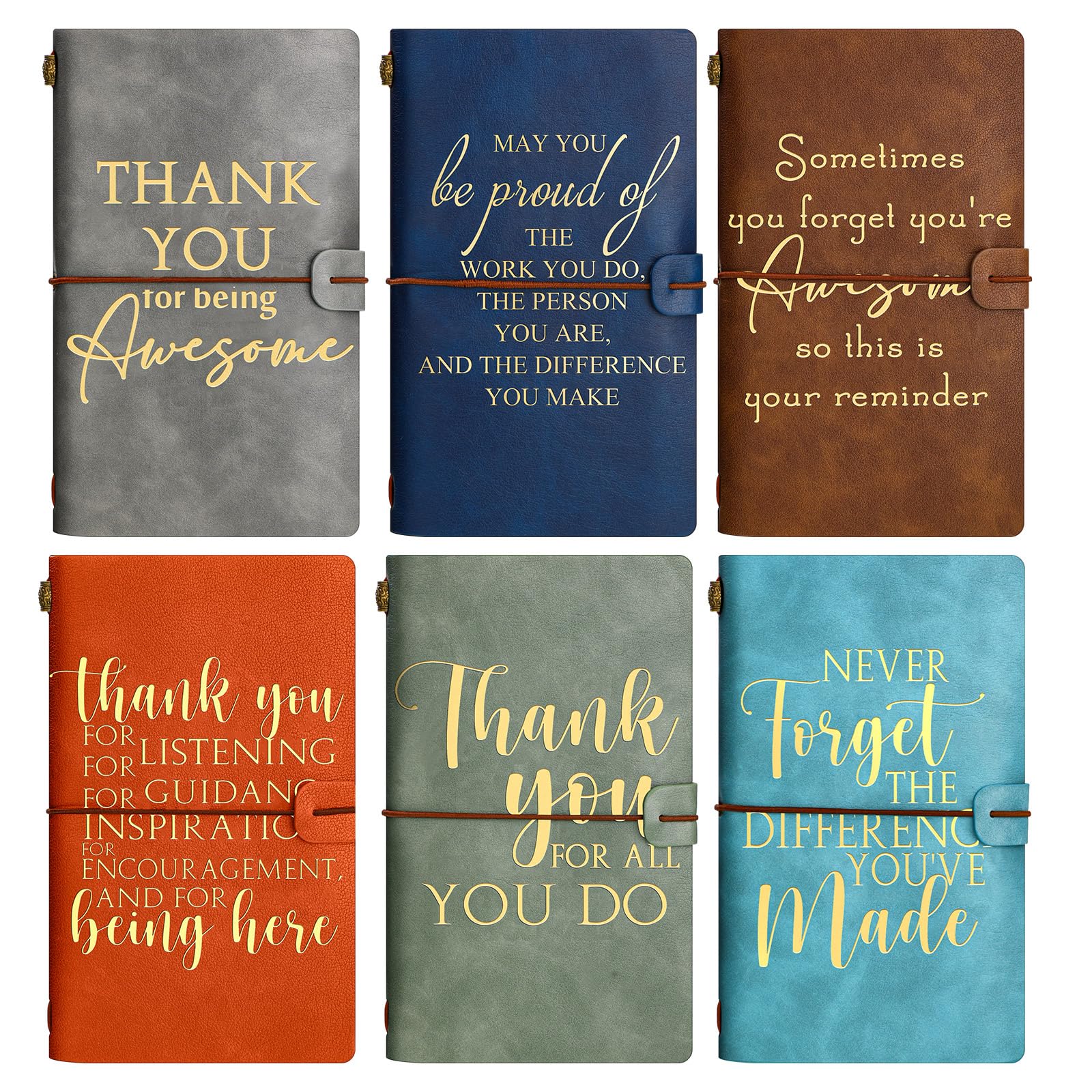 Kosiz 6 Pack Thank You Gifts Leather Journals Bulk Inspirational Notebooks Pocket Notepads Appreciation Gifts for Women Men Coworker Employee Teacher Nurse Volunteer Students Doctors (Fresh Color)