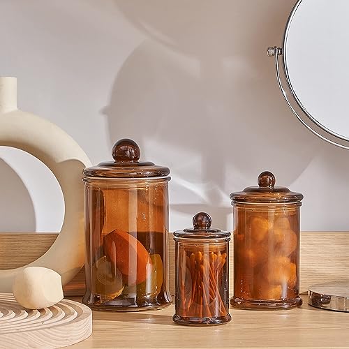 Miniatura 2 de KMwares Juego de 3 tarros pequeños de vidrio de alta calidad con tapas, accesorios de baño, recipientes organizadores de tocador para bolas de