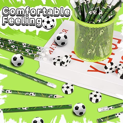 Miniatura 6 de Juego de 36 lápices de fútbol y borradores, instrumentos de escritura deportiva, divertidos lápices de madera para niños, recuerdos de fiesta para