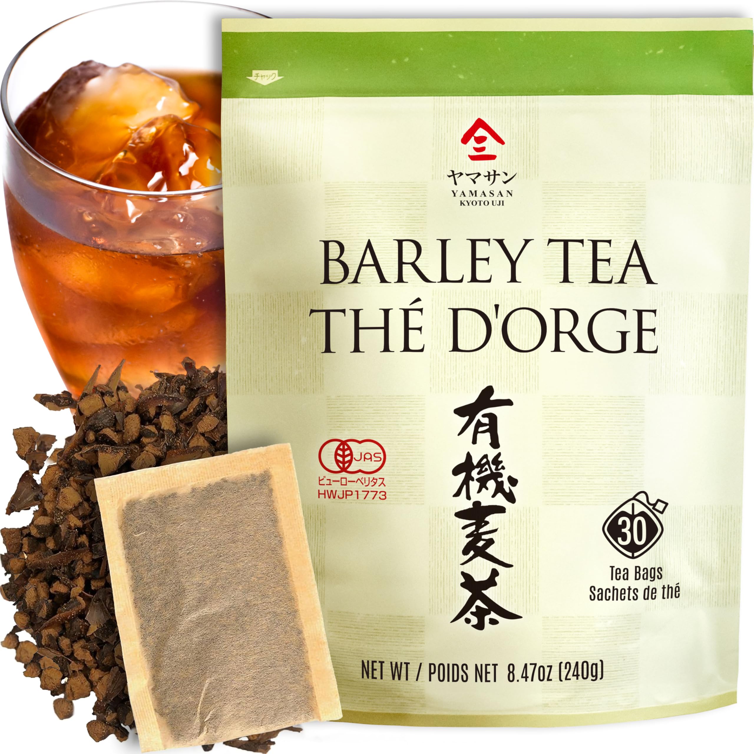 茶 OURAI YAMASAN KYOTO UJI Japanese Organic Barley Tea, Caffeine-Free, 30