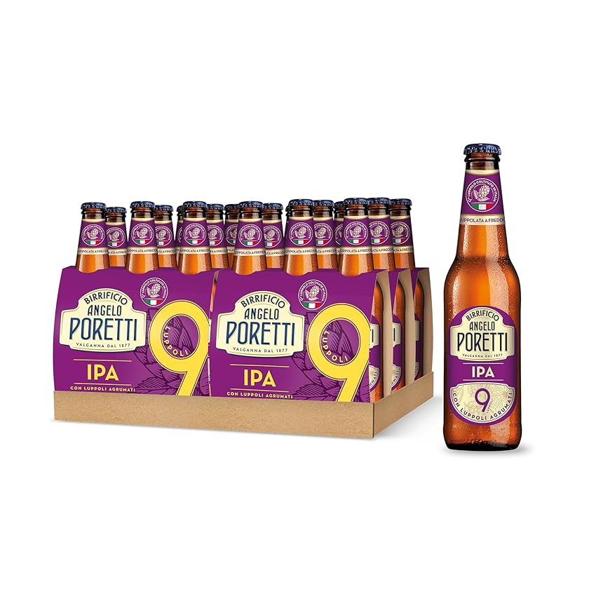 Birrificio Angelo Poretti Birra 9 Luppoli IPA con Luppoli Agrumati, Cassa con 24 Bottiglie di Birra da 33cl