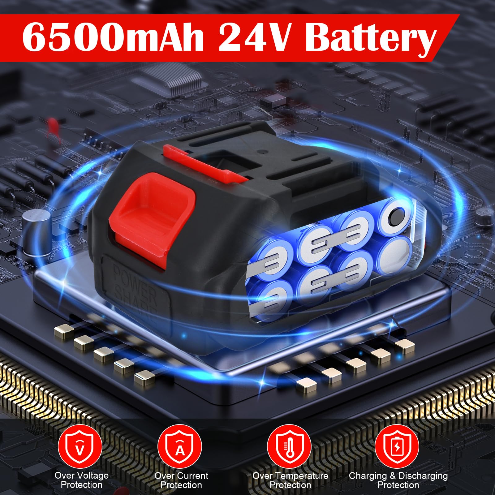 Motosierra 6" 2 Baterías y 2 Cadenas, Corta sin Esfuerzo | Motor 550W y cadena de alto rendimiento para cortar ramas gruesas. 2 baterías dan 90 min de uso. Bloqueo de seguridad.