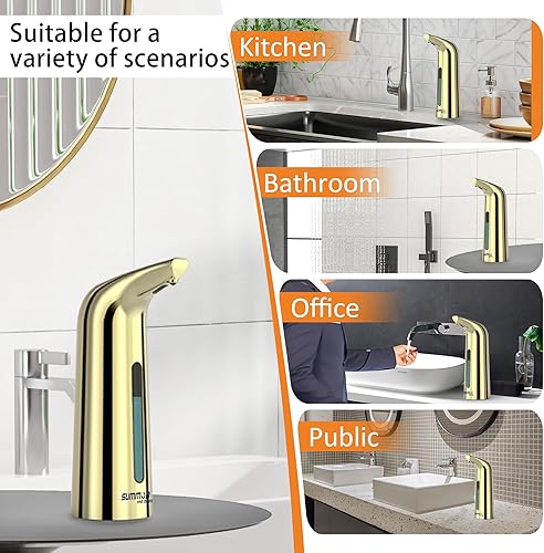 Miniatura 5 de Dispensador automático de jabón líquido sin contacto, 13.5 fl oz para manos y platos, dispensador eléctrico dorado con sensor, moderno 4 engranajes,