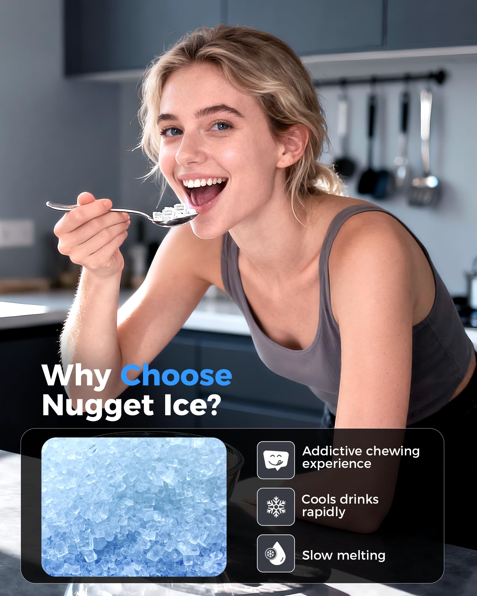CyberChill Nugget Ice Maker Countertop 44lbs Per Day Pebble Sonic Ice Makers Machine Chewable Pellet Ice with Self-Cleaning Removable Water Tank See Through Window for Home/Kitchen/Office on Fridge.com