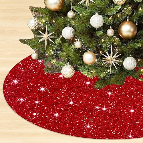 Falda de árbol de Navidad roja de 36 pulgadas, falda de árbol de lentejuelas para decoración de Navidad, falda redonda de árbol de Navidad con