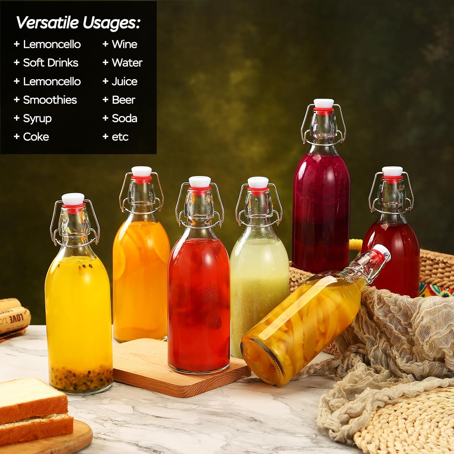 8 Pack flip top glass bottle 12 oz,swing top glass bottles 12oz with airtight lids for home brewing,kombucha,kefir,vanilla extract,beer,oil,vinegar,homemade juices,soda,beverages,2nd fermentation - Image 5