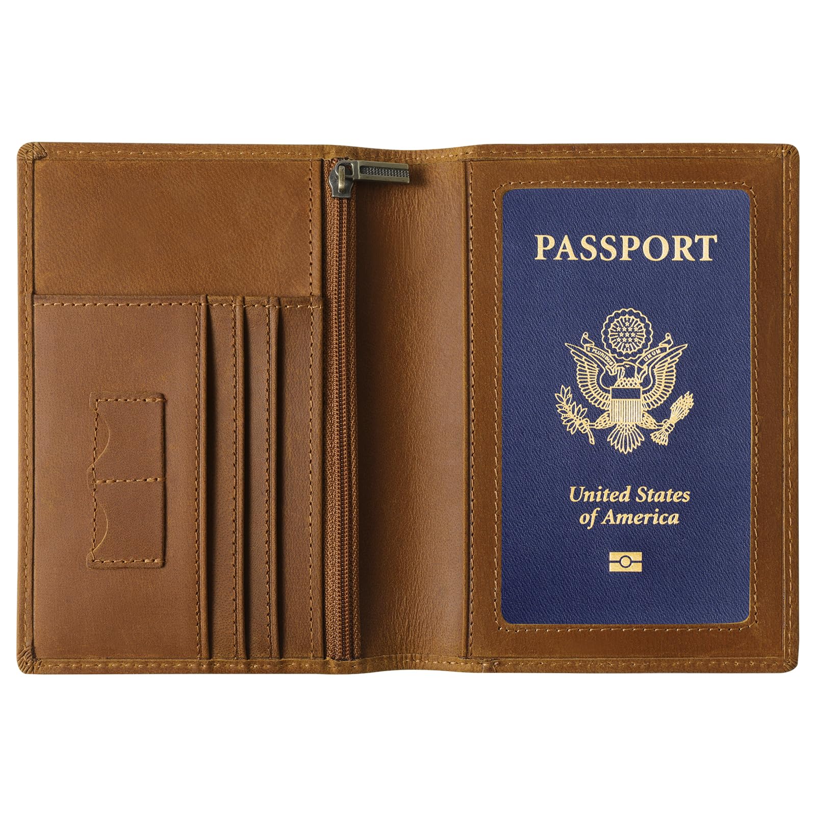 Ringsun Leather Passport Cover for Men Women, RFID Passport Wallet Case Travel Passport Holder for Family