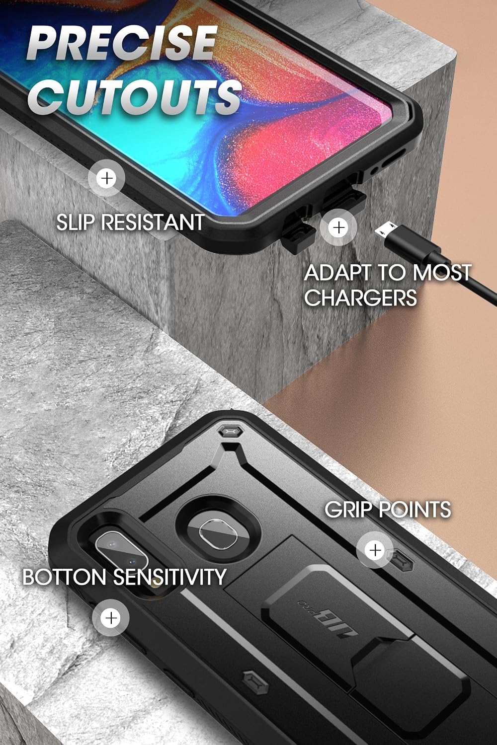 SUPCASE Unicorn Beetle Pro Series Case Designed for Samsung Galaxy A20 /A30, Full-Body Rugged Holster & Kickstand Case with Built-in Screen Protector (Black)