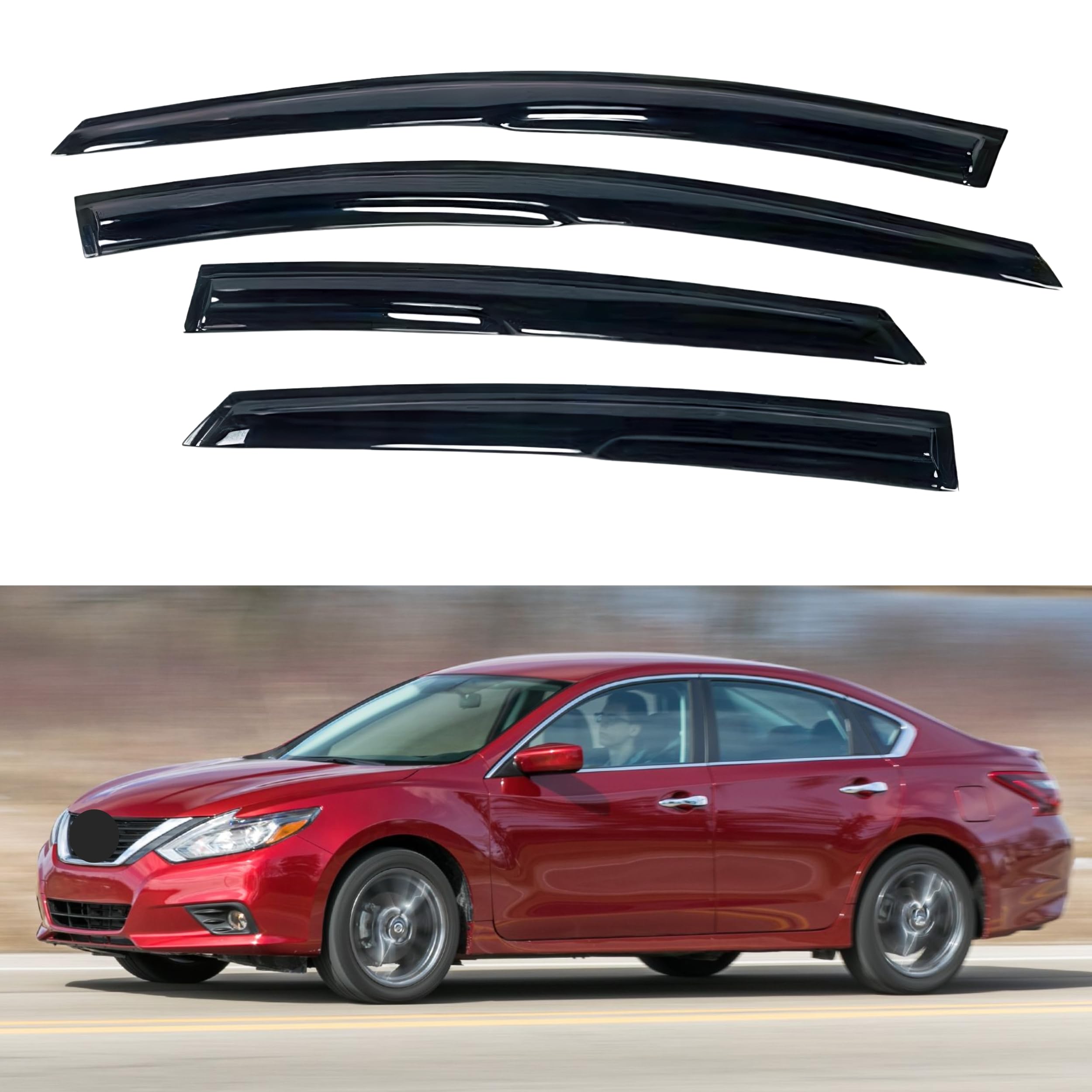 IG Window Visor for Nissan Altima 2013-2018, Rain Guard Tape-On Extra Durable Sun Wind Side Vent Window Deflector Mugen Style, 2013 2014 2015 2016 2017 2018