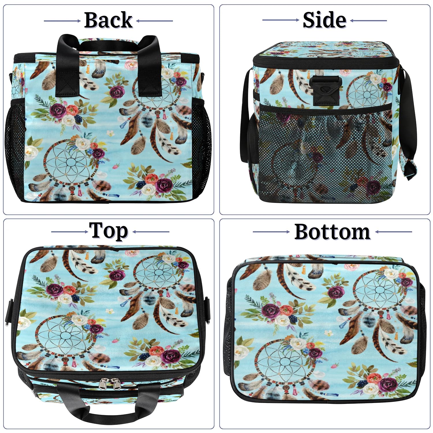 Grand sac à déjeuner isotherme pour adultes, hommes, femmes, enfants, filles, garçons, motif attrape-rêves ethniques, sac isotherme pour le travail, le pique-nique, le barbecue
