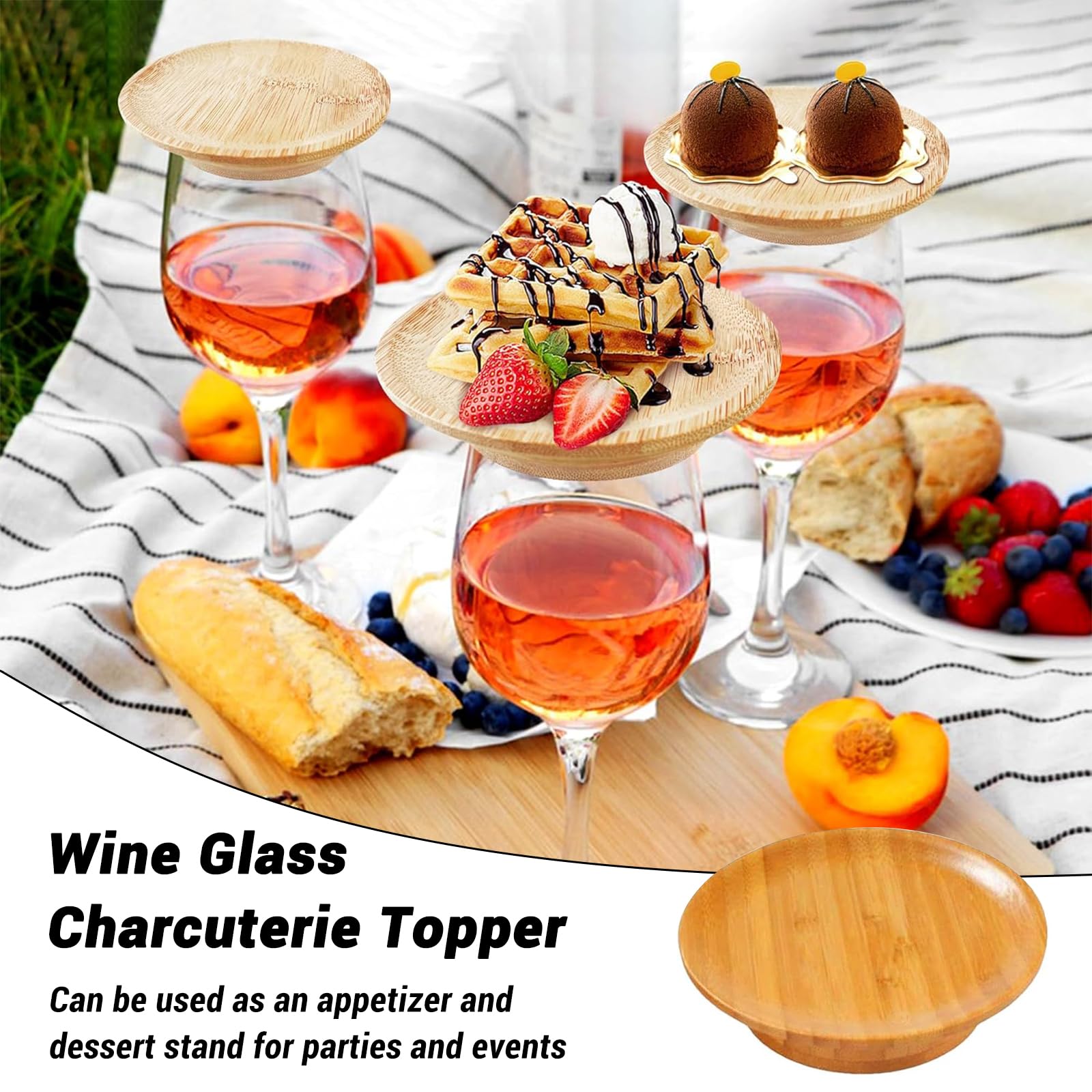 TTQiAnJ 6 Pièces Assiettes Charcuterie Bois Et Verre 10x10x2 Cm - Set Décoration Apéritif Bambou