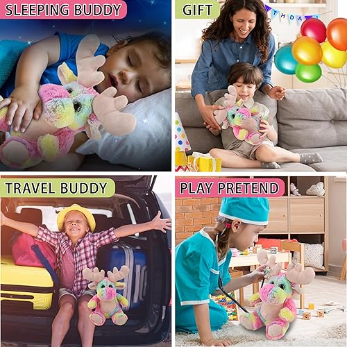 Miniatura 4 de Puzzled DolliBu - Animal de peluche de alce arcoíris, juguete de peluche suave y abrazable, adorable juguete de peluche de vida silvestre, lindos