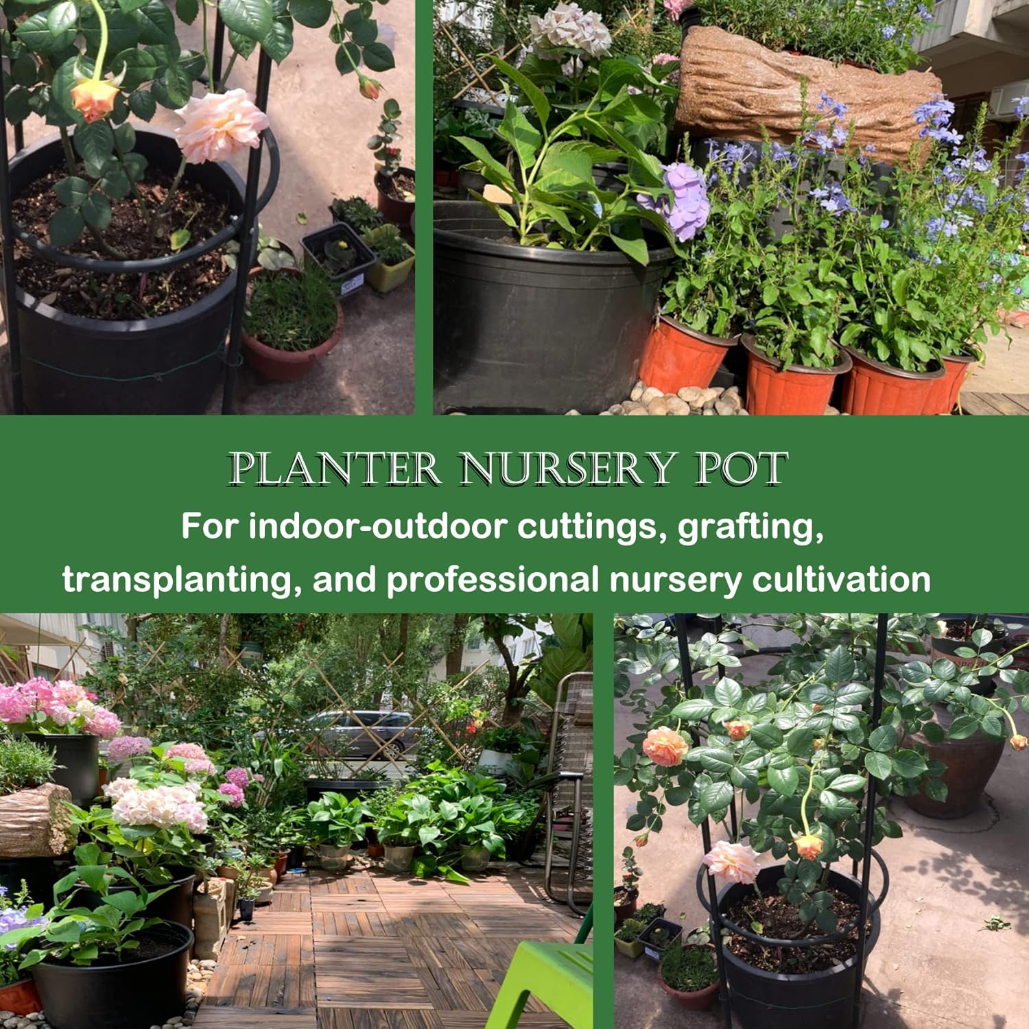 Outdoor Plastic Planter Nursery Pots - 10 Pcs 10 Gallon Round Black Nursery Pots for Plants with Drainage Hole