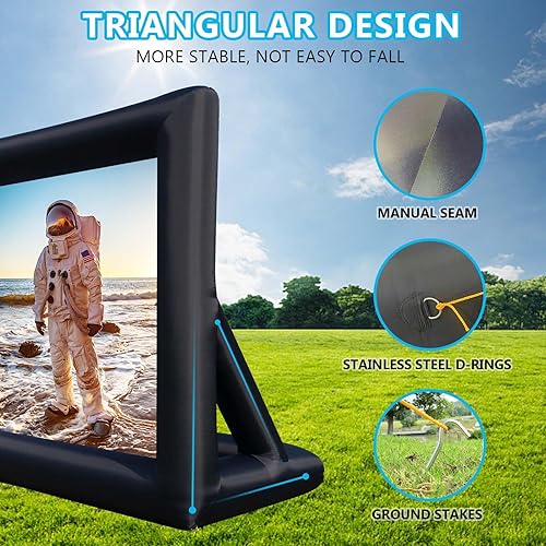 Miniatura 6 de Pantalla de cine inflable para exteriores de 20 pies, pantallas inflables de proyección frontal y trasera con soplador de aire, lo mejor para noches