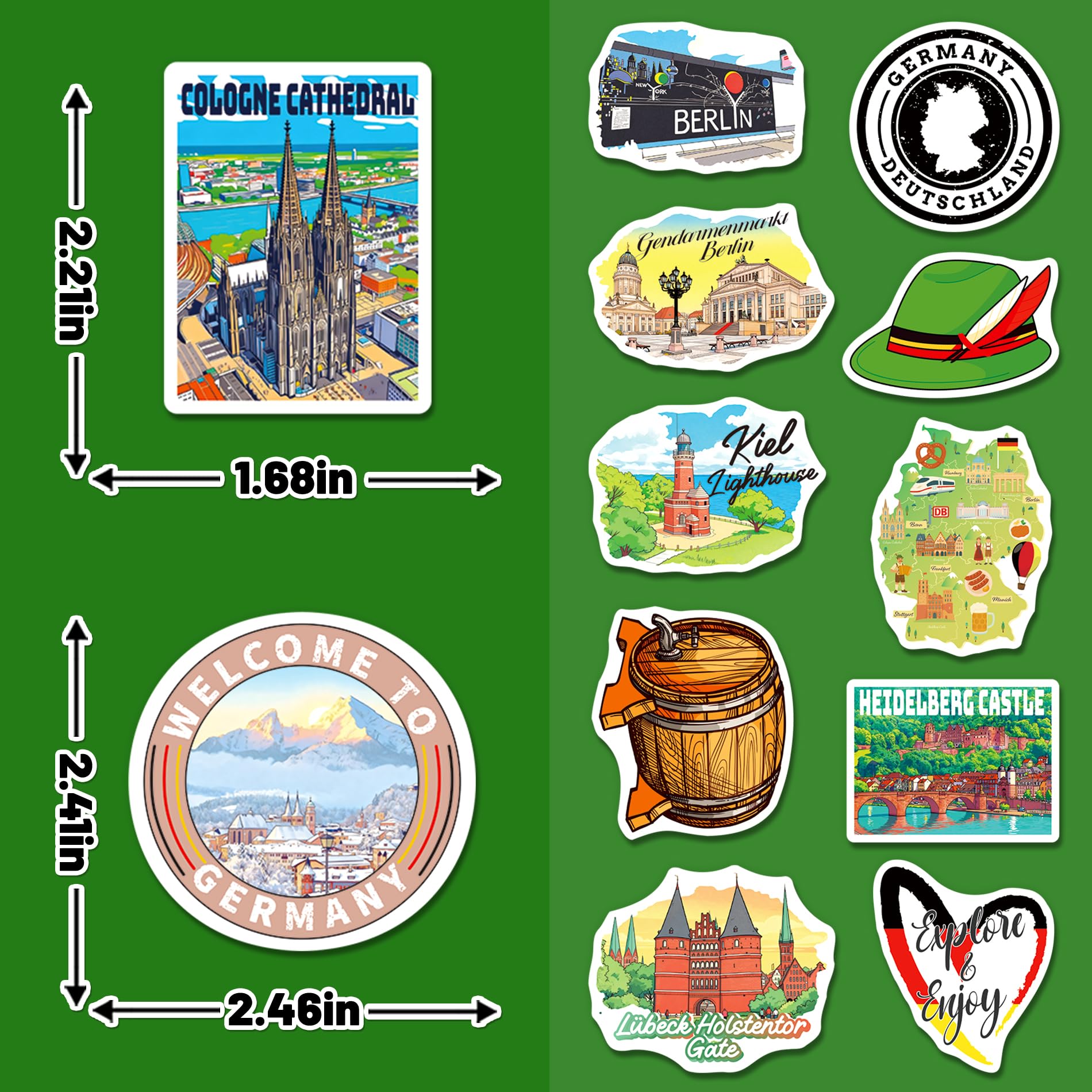 200PCS Germany Stickers, Waterproof German Travel Stickers for Luggage Water Bottles Laptops, German-Themed Gifts for Women Men, Germany Souvenir & Decor