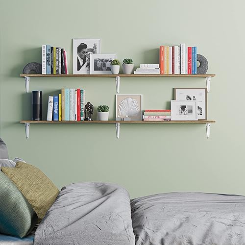 Miniatura 6 de Wallniture Arras - Estantes flotantes de madera de 60 pulgadas de largo para sala de estar, estantes de pared para dormitorio, soportes de metal