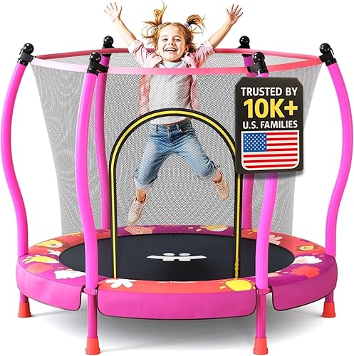Trampolín para niños pequeños de 55 pulgadas, para interiores y exteriores, trampolín de 5 pies, mini trampolín ultra seguro para niños con red de