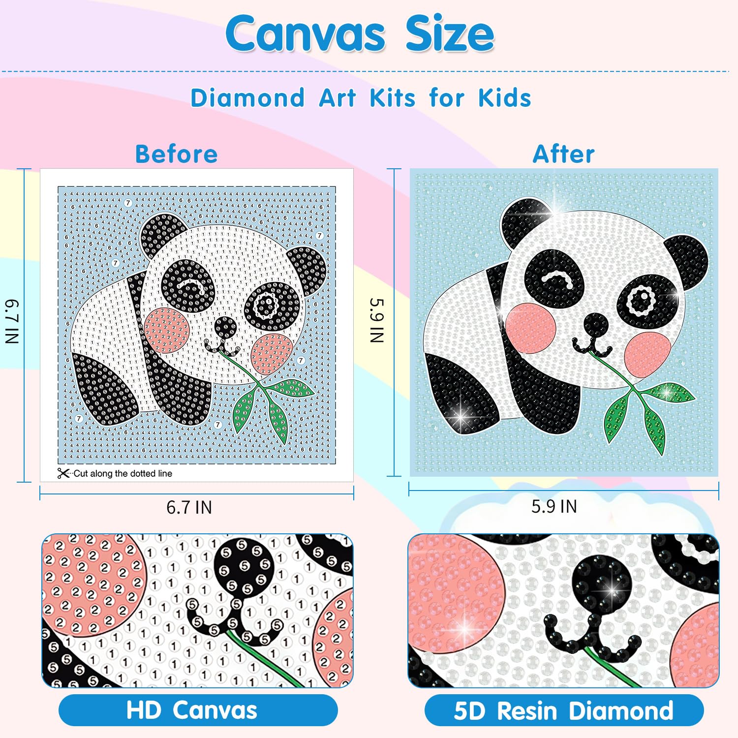 6 Pack 5D Diamond Painting Kits For Kids – Cute Animals DIY Art, Full Round Drill Gem Craft, 6x6 Inch Wall Decor - View #7