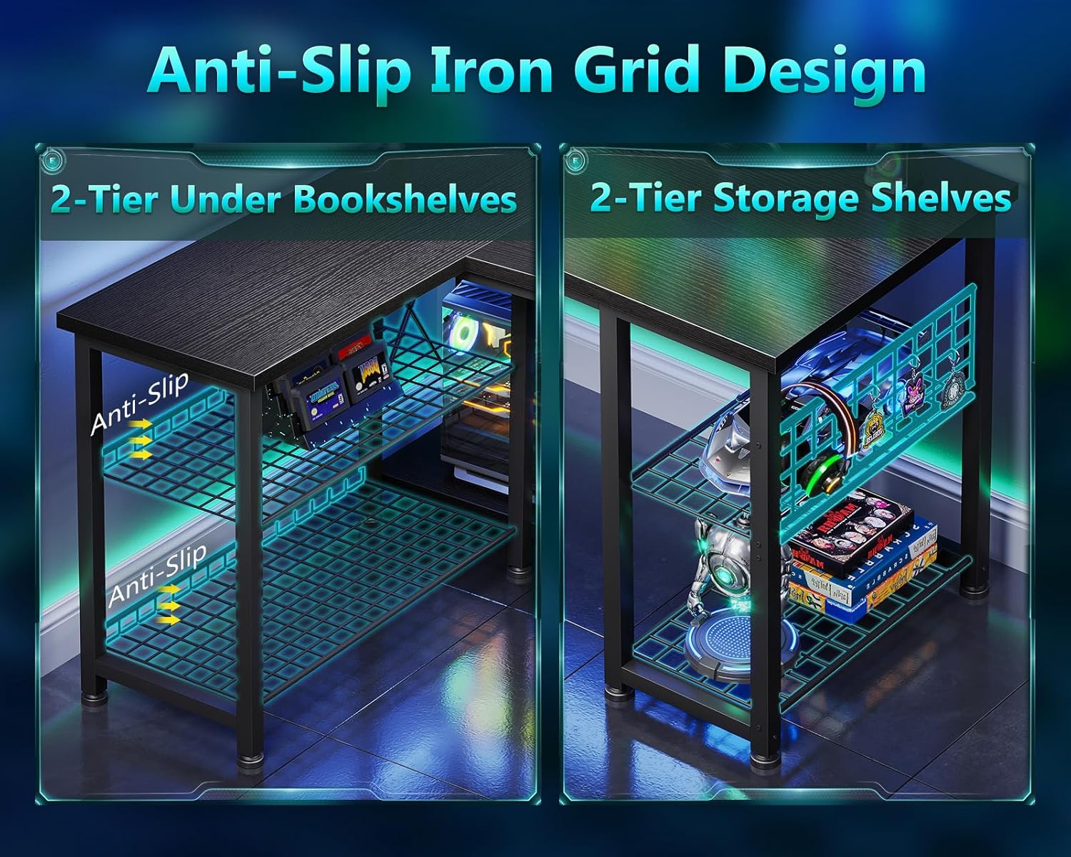 Casaottima 51 Inch L Shaped Gaming Desk with Shelves & Power Outlets, Reversible Computer Desk with Storage Shelves for Home Office, Black image 4 of 9 B0F1YFC4MR