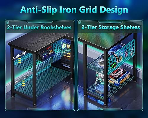 Miniatura 4 de Casaottima Escritorio para juegos en forma de L de 51 pulgadas con estantes y tomas de corriente, escritorio reversible para computadora con