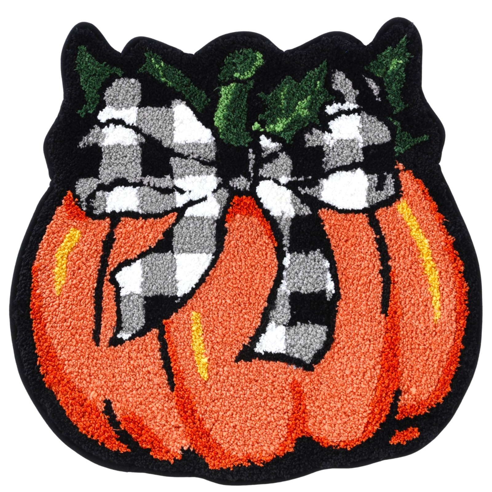 Buffalo Plaid Bow Pumpkin Bath Mat 24x24 Inch Soft and Absorbent Tufted Orange Fall Bathroom Rug Non Slip