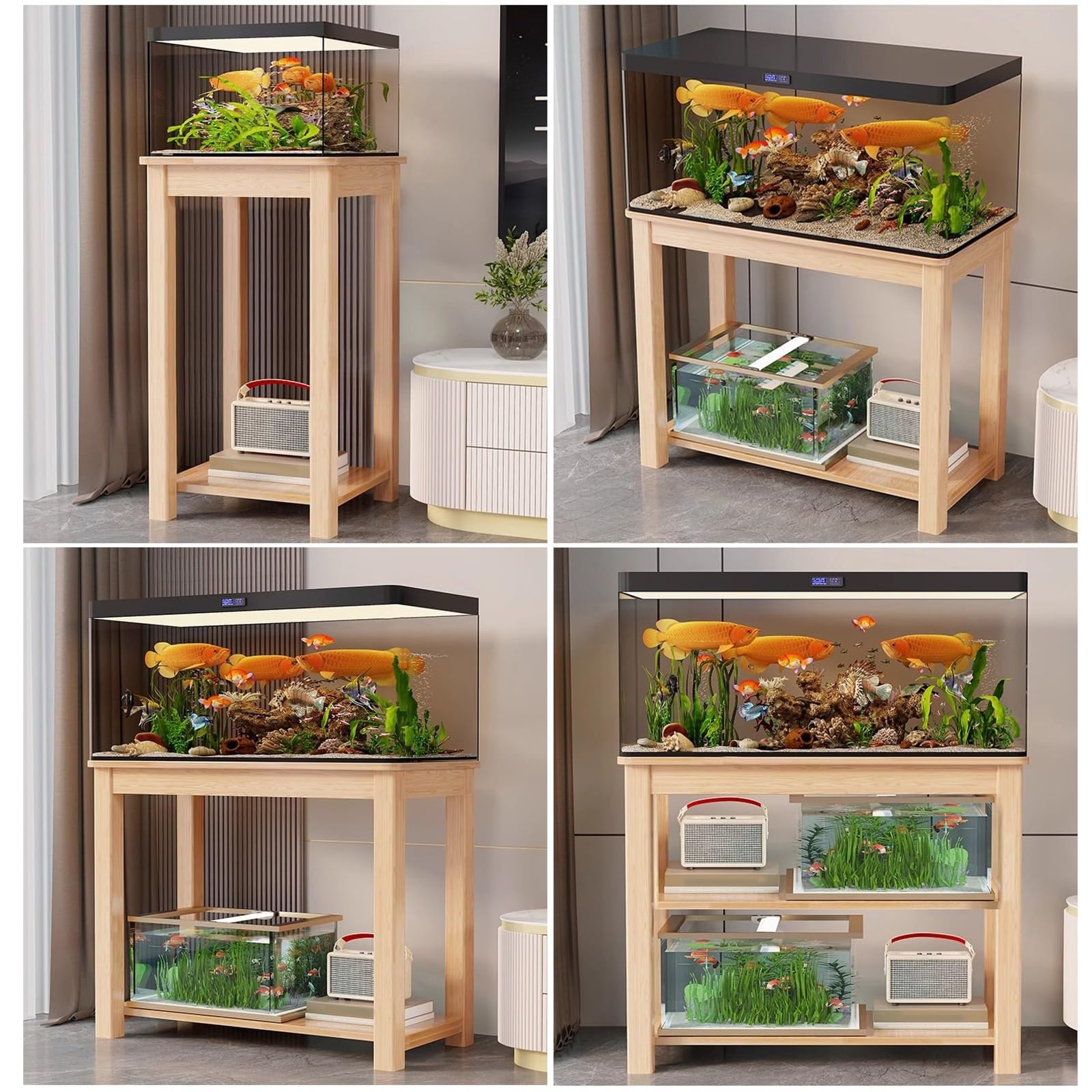 Support d'aquarium en bois massif, double étagère pour plantes d'intérieur, étagère multifonction, pour aquarium, tortue, reptile, terrarium amphibien (90 x 40 cm)