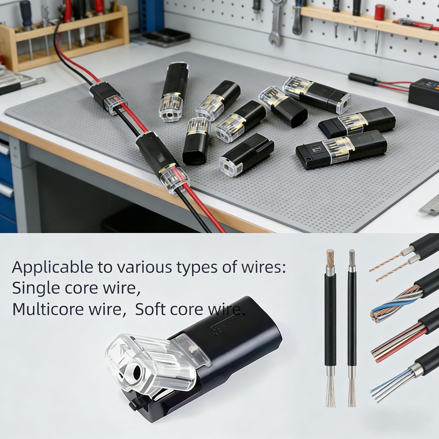 Double-Wire Plug-in Connector with Locking Buckle,22–18AWG Quick Wire Terminal, Reusable Snap-On Electrical Connectors for Low Voltage LED Strip Lights, Speaker Wires, DIY Electrical Projects (30) image 5