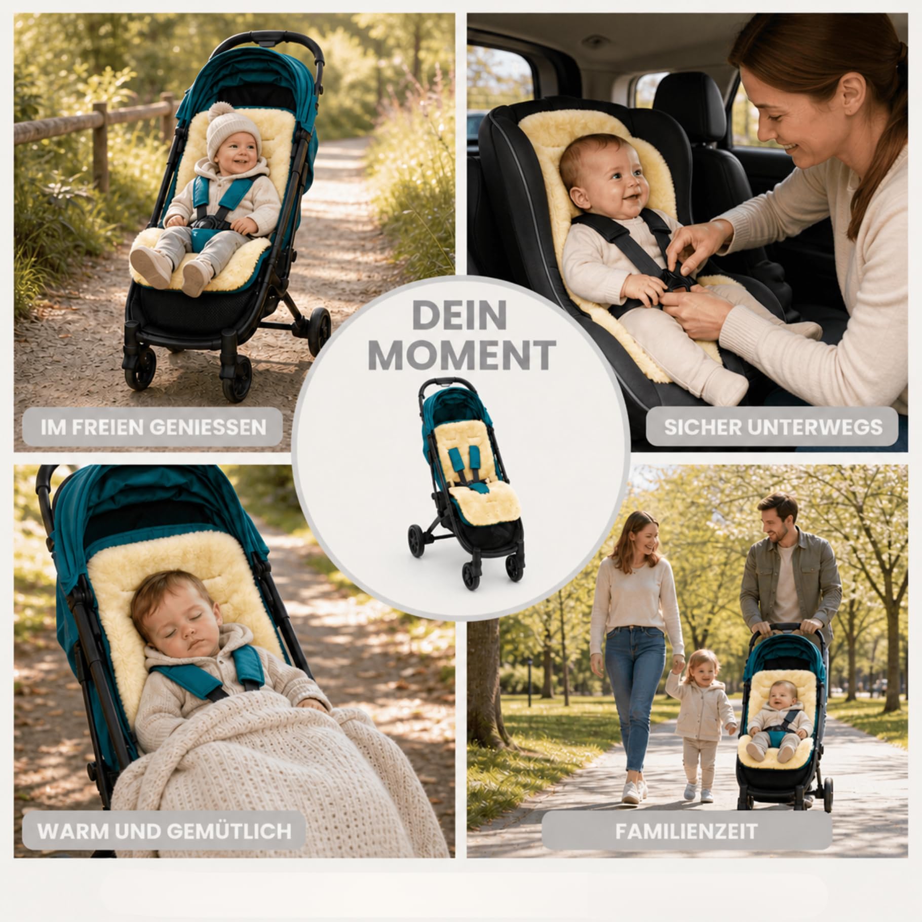 Fillikid Lammfelleinlage 73×33 Premium Merino-Lammfell für Kinderwagen Buggy Autositz mit Gurtschlitzen universal