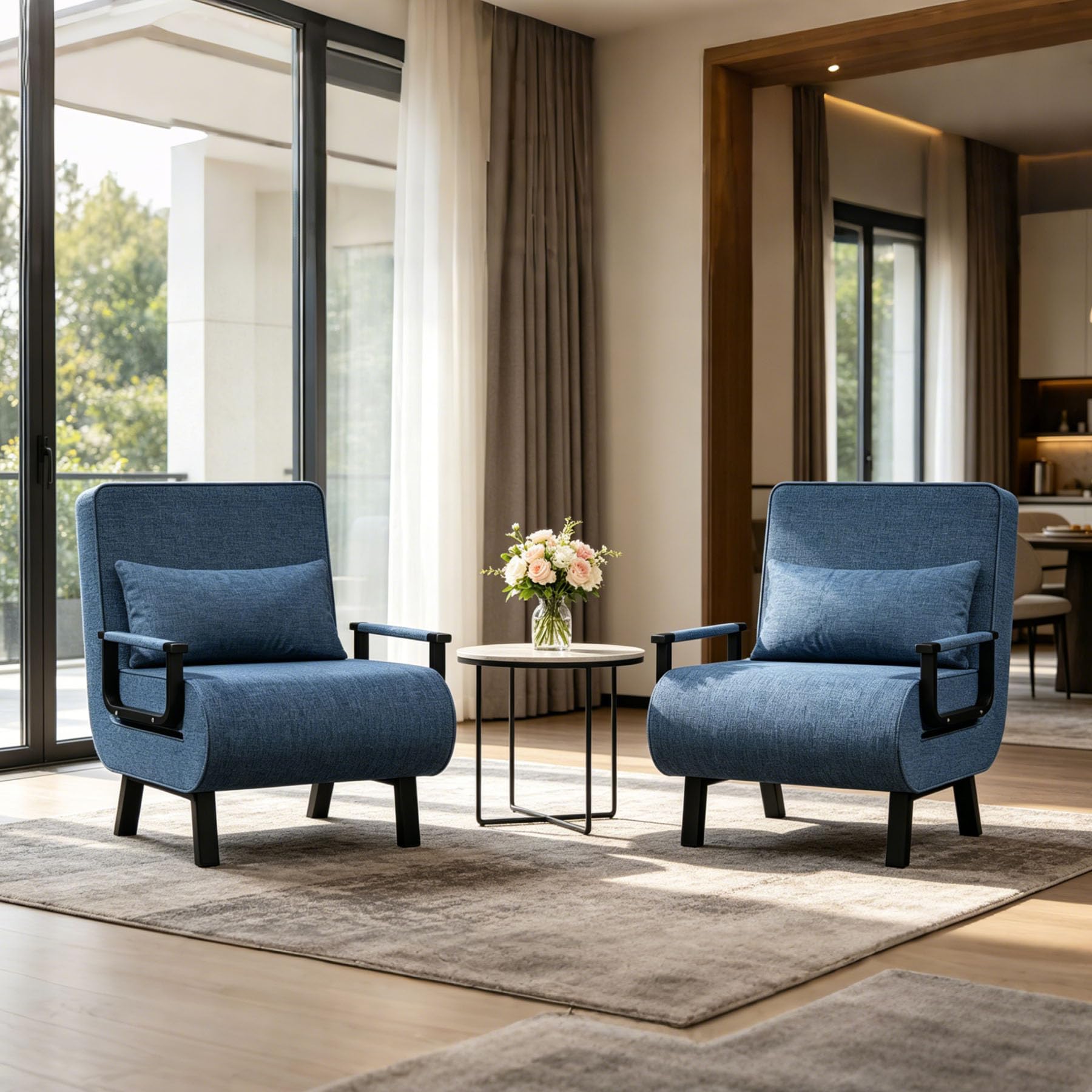 YLGJ&TIDY 3-in-1 Single Sofa Chair Bed, Folding Sofa Bed, Set of 2, Blue