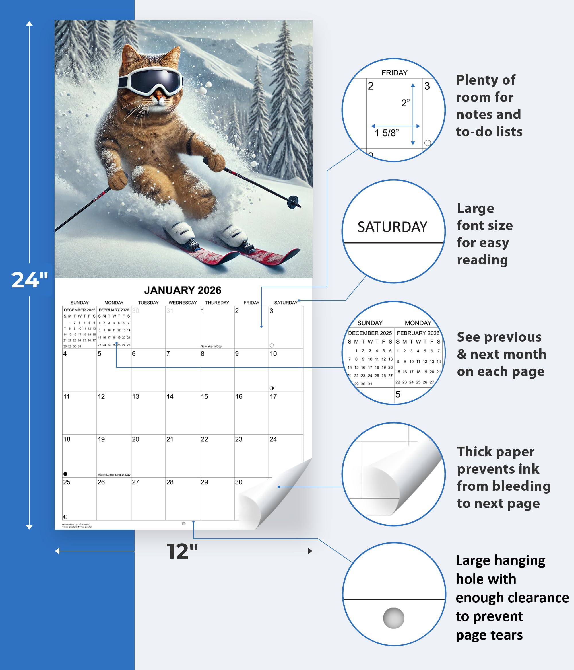 2026 Extreme Sports Cats Monthly Wall Calendar - Funny Gag Gift - Image 4