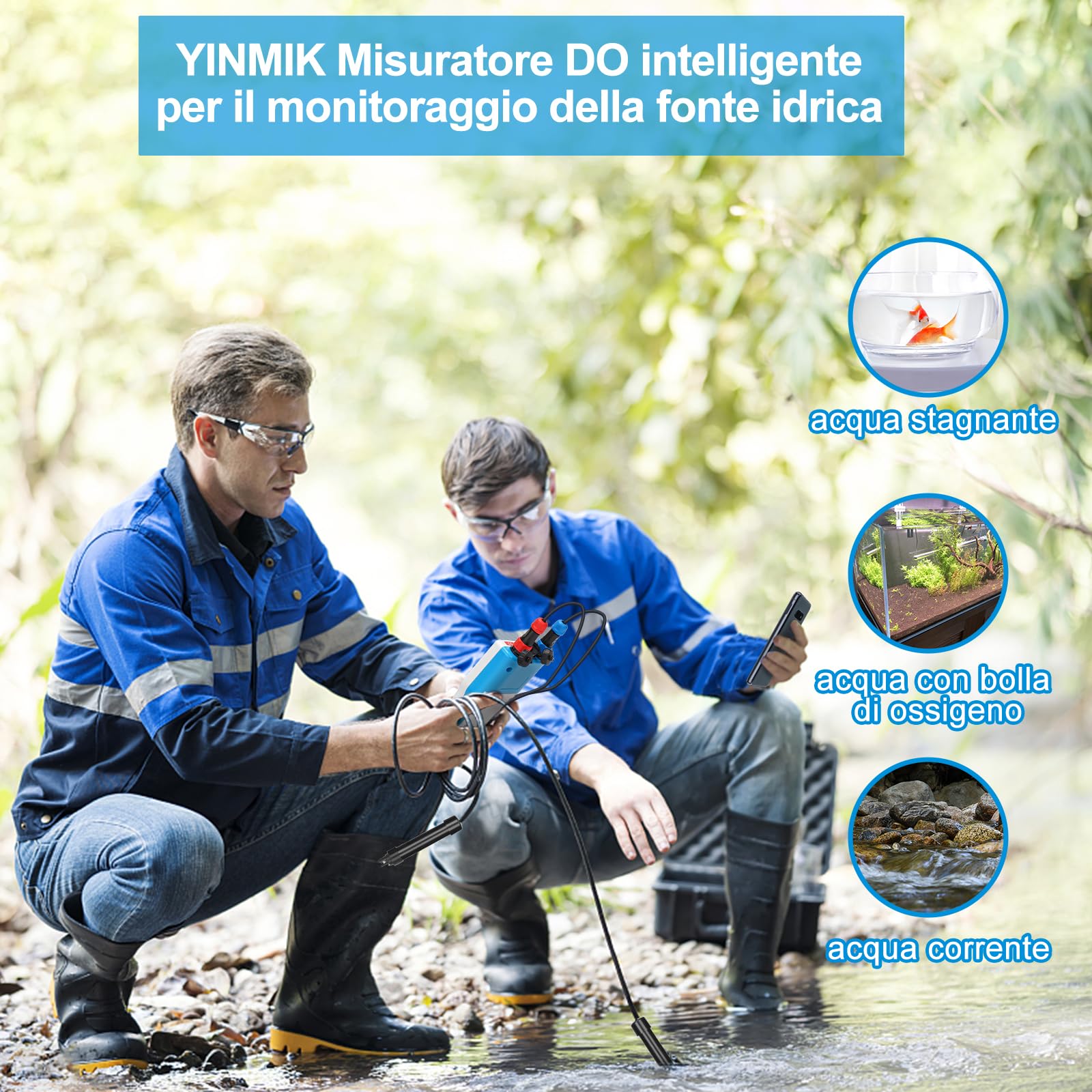 YINMIK Misuratore Ossigeno Disciolto Portatile DO Intelligente 6 in 1 | Compensazione Salinità e Altitudine, Tester pH DO SALE EC TDS, Monitor Ambiente Acquacoltura, Laghetti Koi