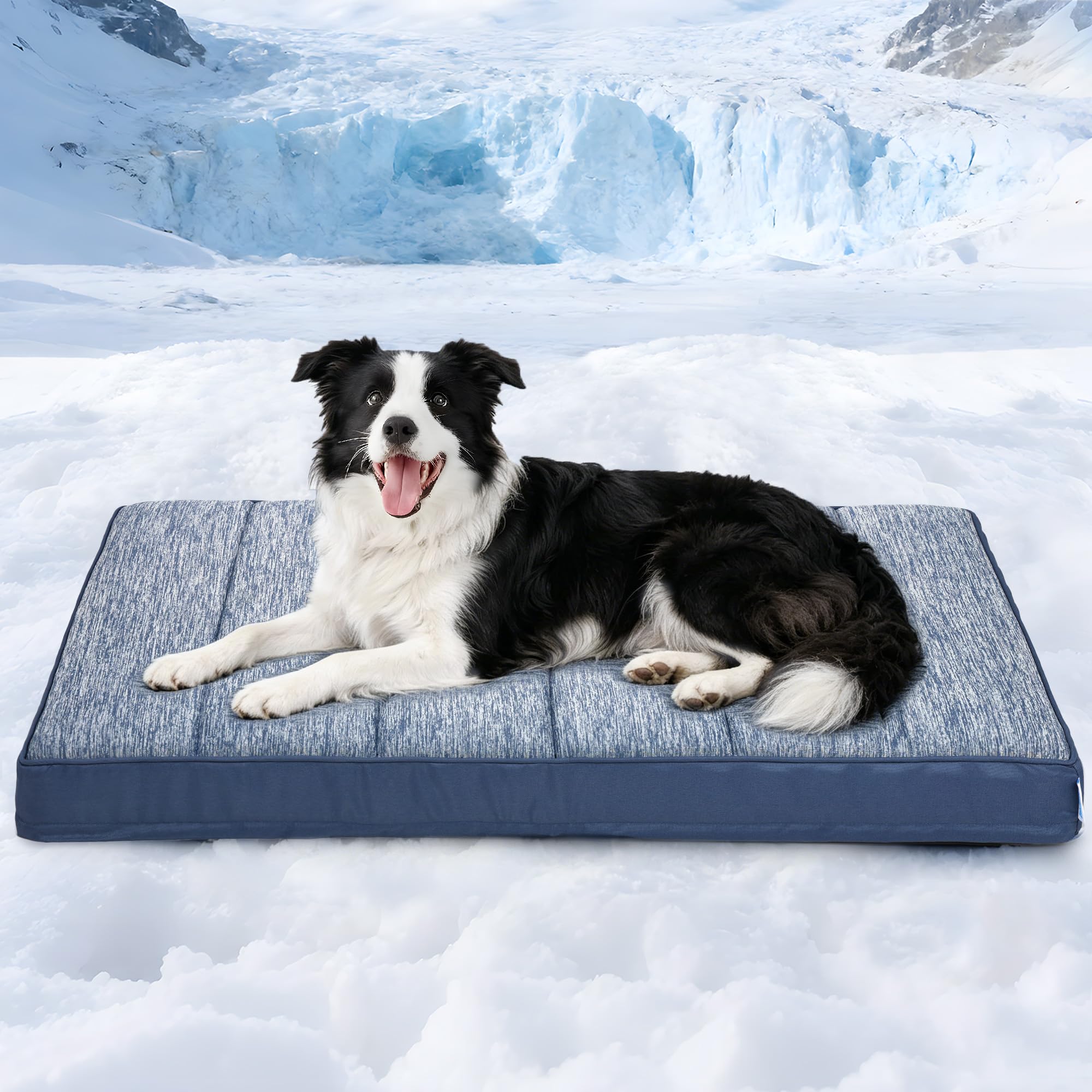 ZAKAPAWS Cooling Dog Bed for Large Dogs - Orthopedic Pet Beds with Memory Foam, QMAX>0.5, Waterproof Removable Washable Cover for Hot Weather, Wander Blue, 35" L x 23" W x 3" H