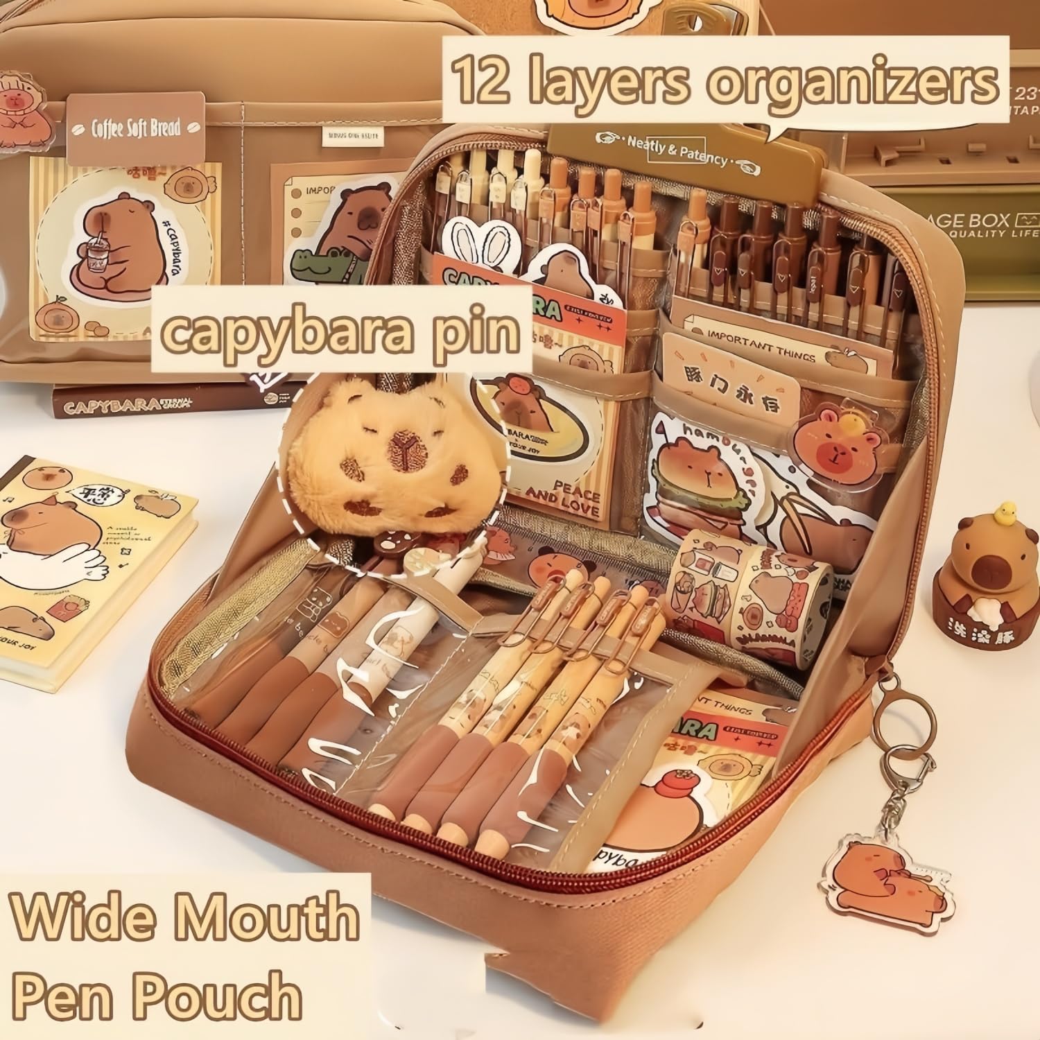 Generisch Capybara Rucksack, Capybara Schultasche für Kinder, Capybara-Schultasche mit Lunchtasche und Schreibwarenset, Schulrucksack Teenager, Geschenk für Teenager und Schüler