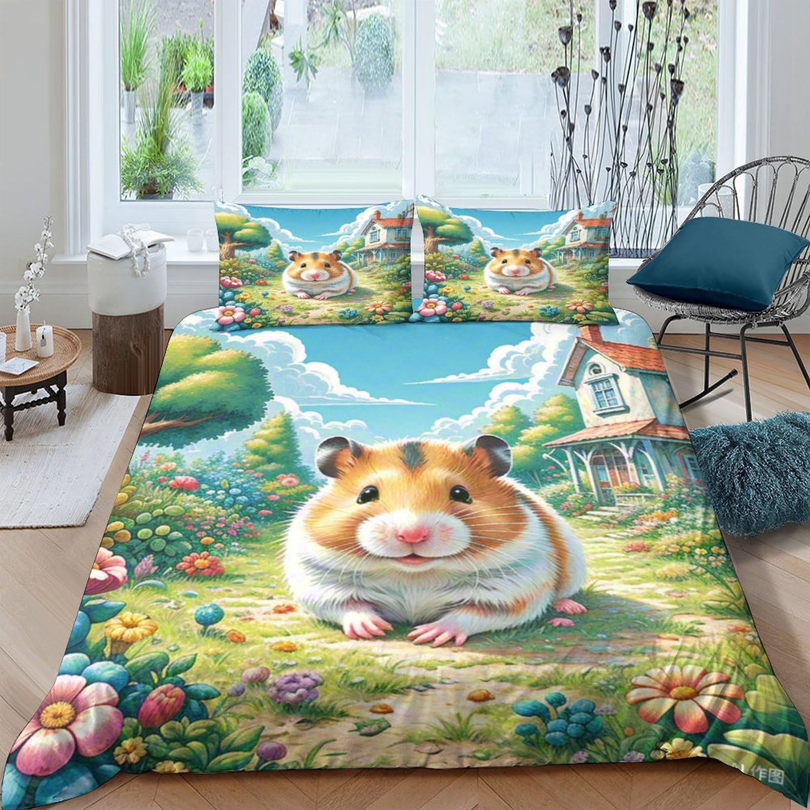 Housse de couette hamster 220x240 anti-plis avec fermeture éclair pour lit ado