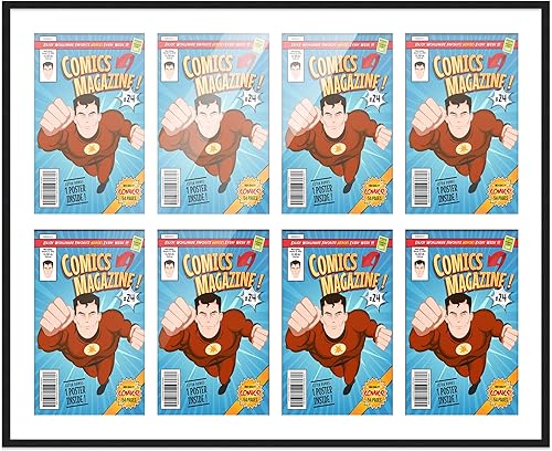 Miniatura 148 de Poster Palooza Marco de cómic con paspartú para 4 cómics de la era actual publicado después de 1985, marco de cómic negro para cómics de 6.875 x