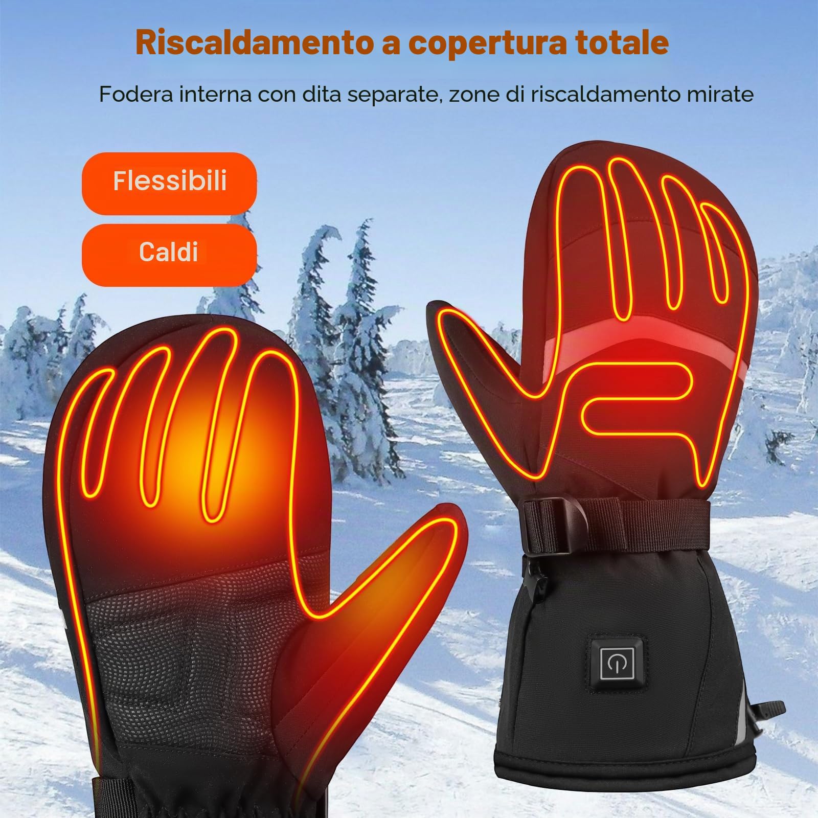 Guanti Riscaldati per Uomo e Donne, Touch Screen, 3 Temperature, Impermeabili, Antiscivolo, 7.4V 4000 mAh Guanti Riscaldanti Touchscreen Ricaricabili per Ciclismo Motociclismo Escursionismo