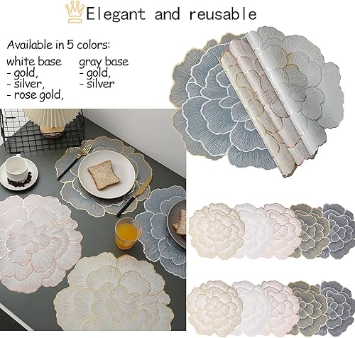 Miniatura 4 de 6 manteles individuales redondos florales de vinilo metálico brillante, resistentes al calor, reutilizables, para decoración de bodas, fiestas,