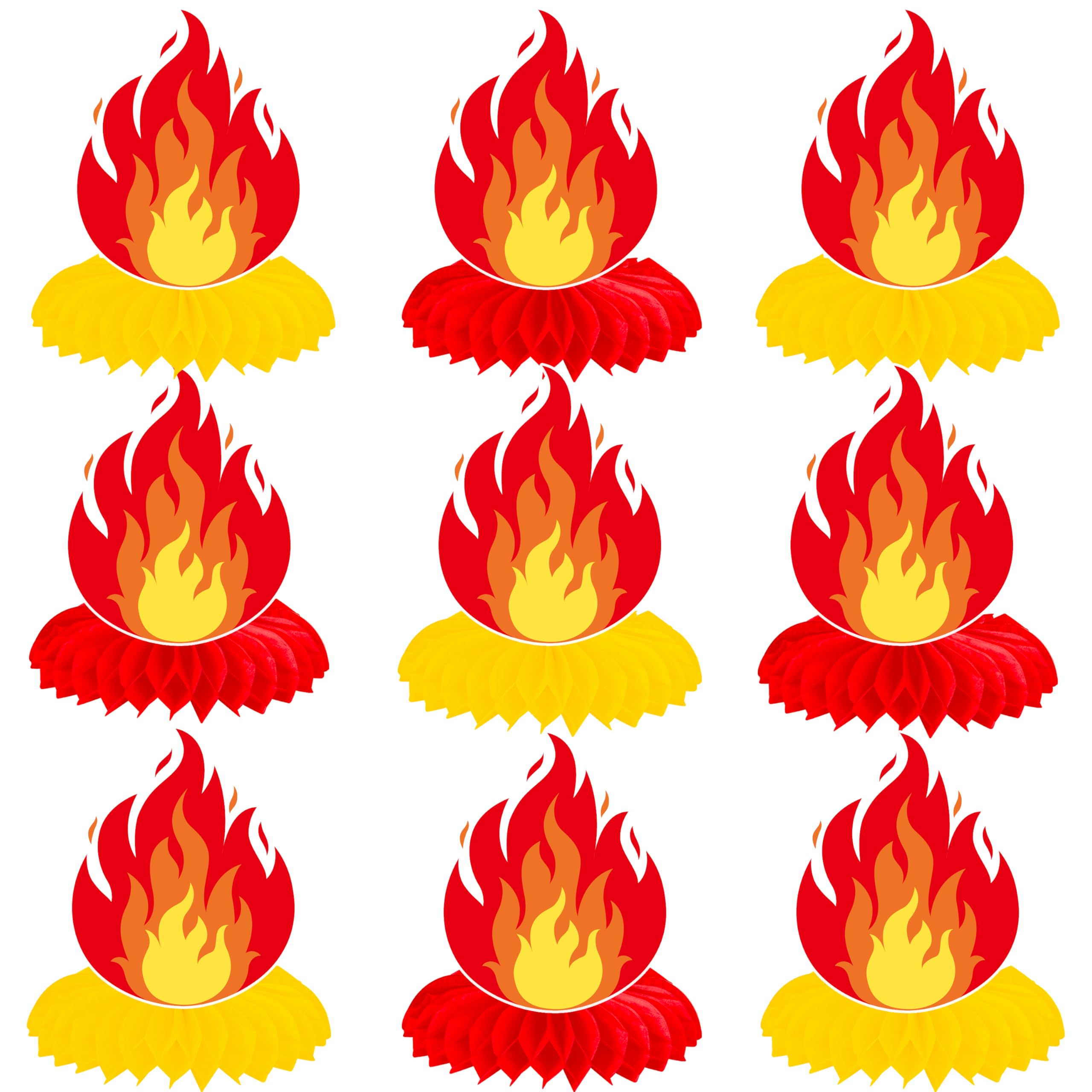 10Pcs Fire Flame Theme Honeycomb Centerpieces Fire Birthday Party Decorations for Table Flame Theme Centerpiece Decorations for Firefighter Fire Truck