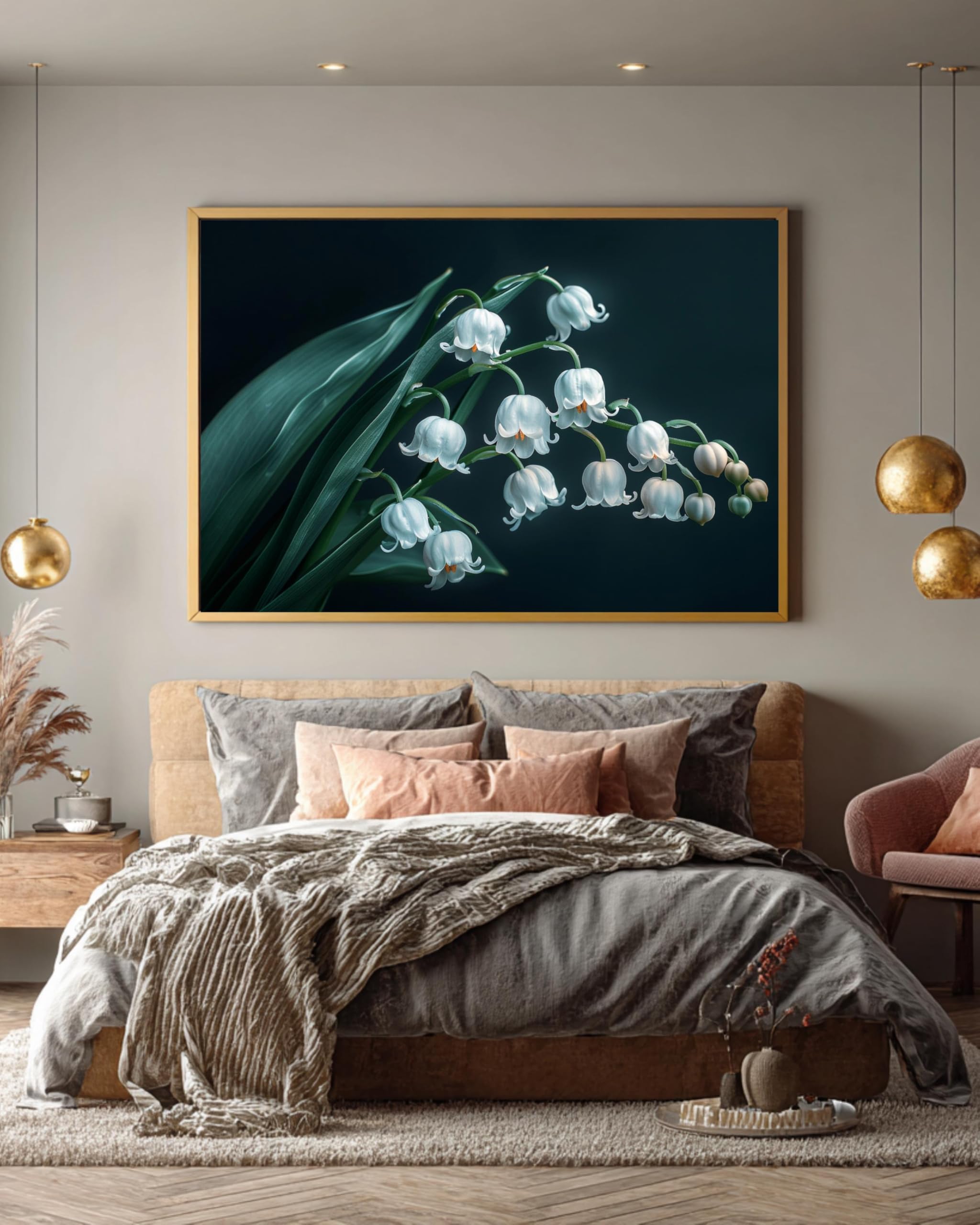 Tongyinli Frameless Lily Of The Valley Painting On Canvas, Botanical Art Prints, White Floral Wall Pictures For Living Room, Home Decor(70X110cm/Frameless)