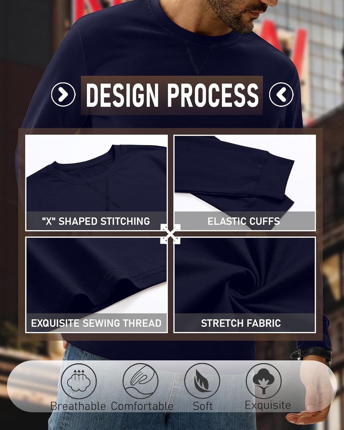 4 Pack Men's Big and Tall Shirts Fall Hipster Embroidered Long Sleeves Plain Oversize Tee Plus Size Casual Tops - Image 3