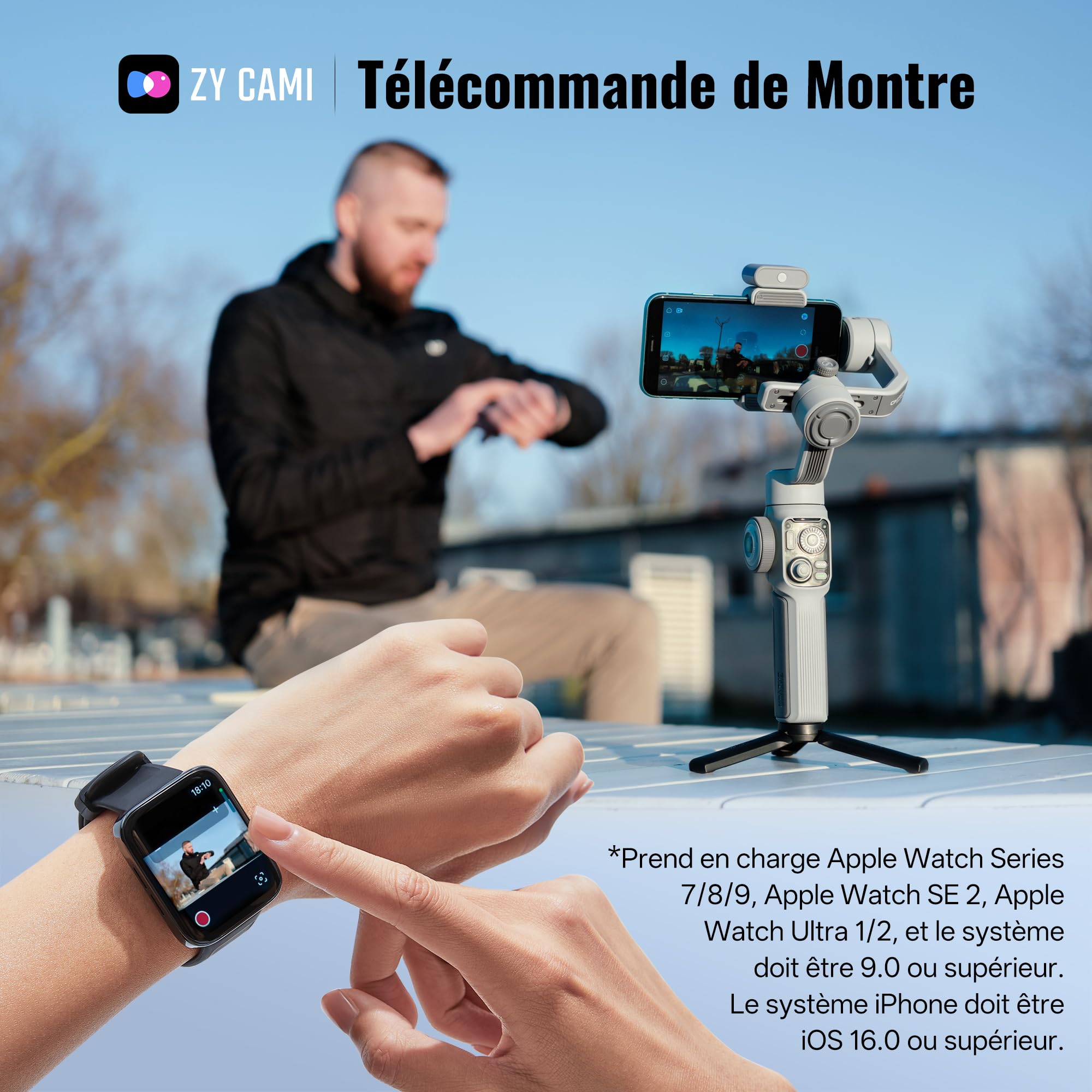 ZHIYUN CINEPEER Smooth 5E Combo Stabilisateur Smartphone, Suivi Intelligent par AI, Lumière de Remplissage Magnétique & Intégré, Édition Intelligente, Télécommande Apple Watch