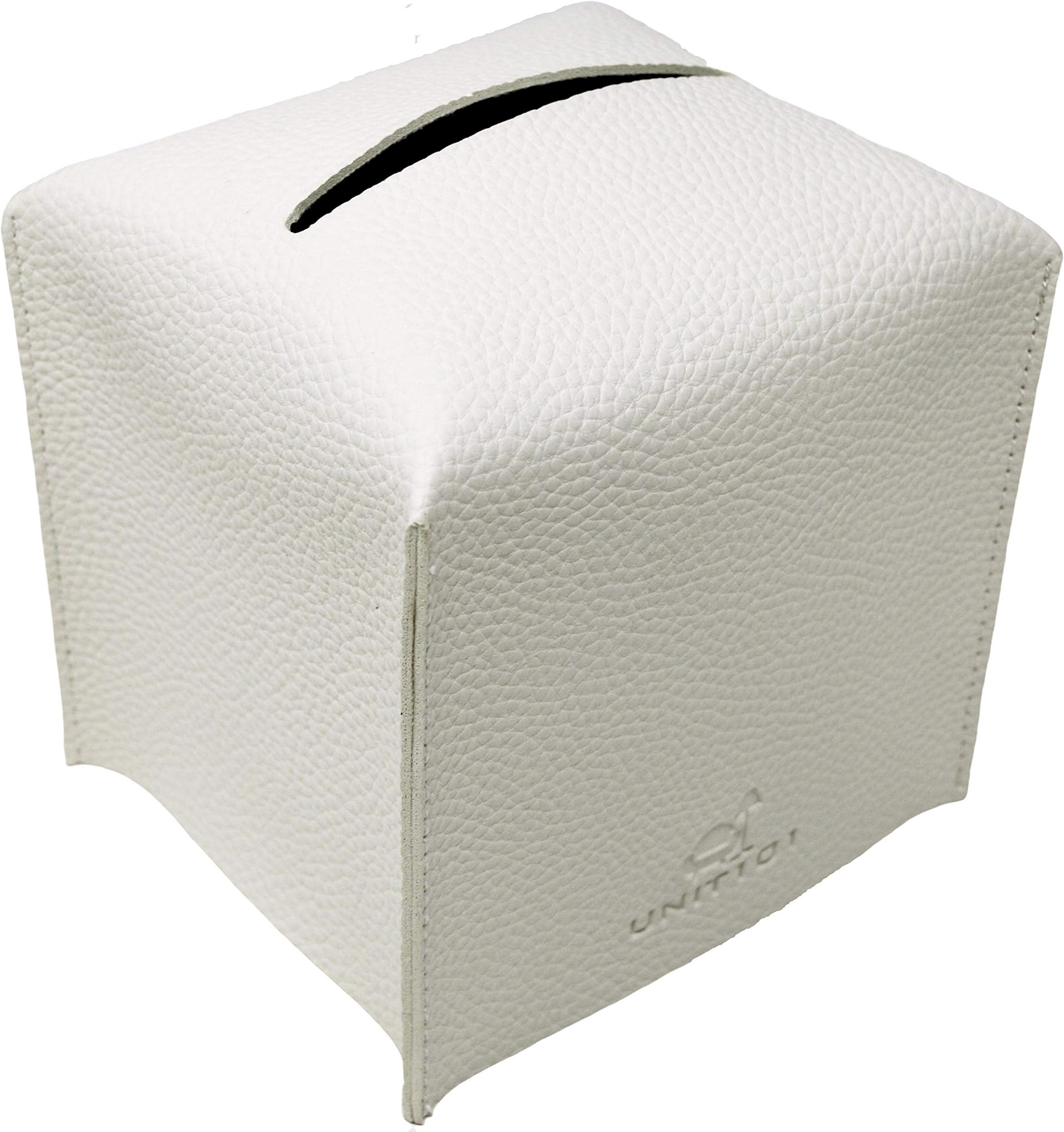 Unit101 Square Tissue Box Cover Holder, Modern Leather Cube Tissues Holder Case Dispenser for Bathroom Vanity Countertops, Bedroom Dresser, Desk & Car 5"x5"x5" Modern Leather Decorative Holder