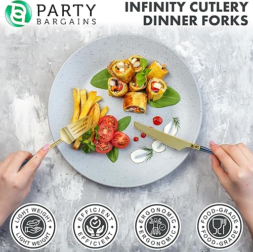 Miniatura 168 de Party Bargains Disposable Plastic Black Gold Cutlery Set, Infinity Modern Design Utensils, 40 Pack: 16 Forks, 8 Knives, 16 Spoons