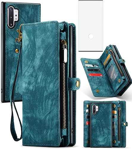 Asuwish Funda para teléfono Samsung Galaxy Note 10 Plus Glaxay Note10+ 5G con cremallera, protector de pantalla de vidrio y tarjetero con tapa para Asuwish Funda para teléfono Samsung Galaxy Note 10 Plus Glaxay Note10+ 5G con cremallera, protector de pantalla de vidrio y tarjetero con tapa para