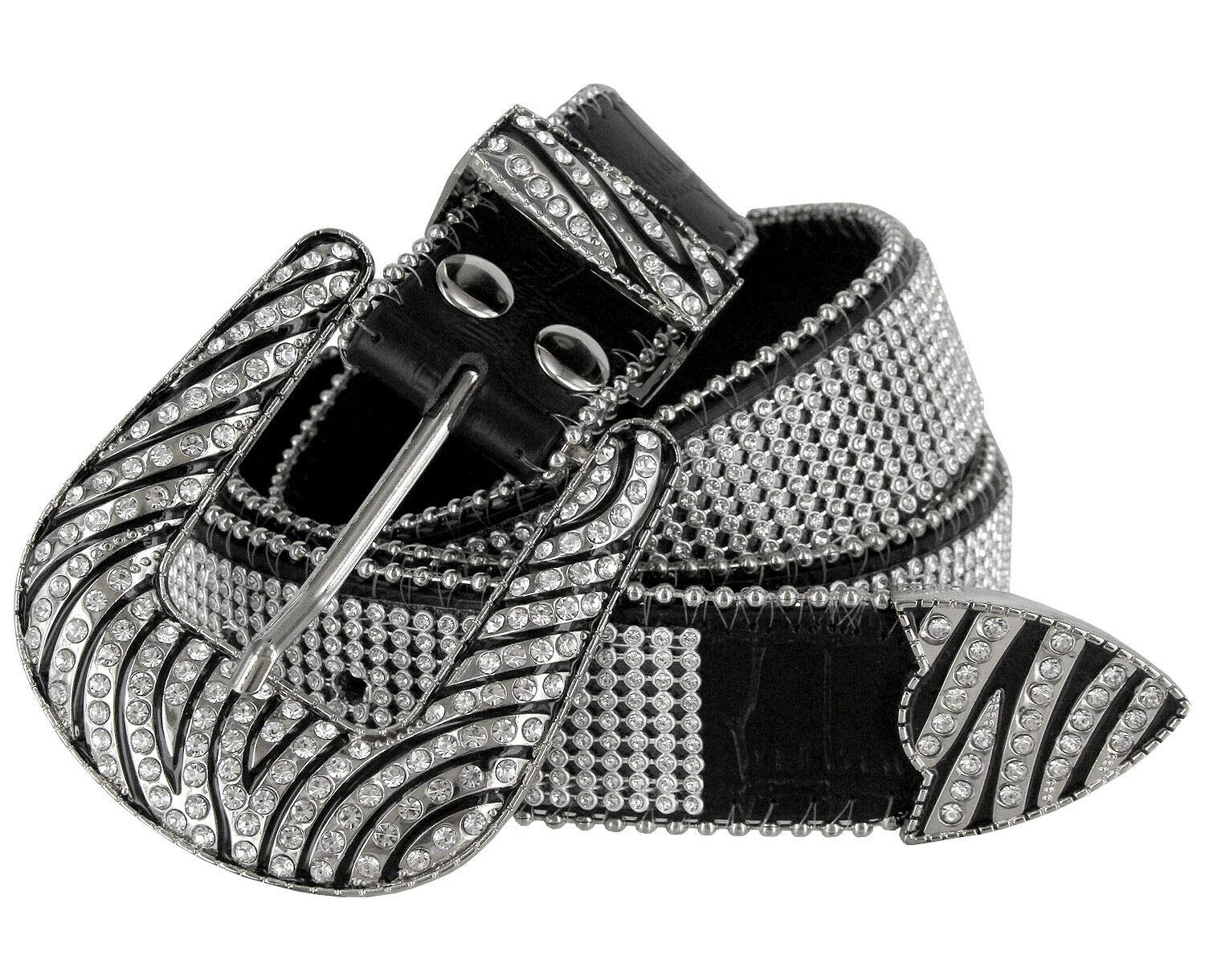 Rhinestone Belt Fashion Western Crystal Bling Studded Design Leather Belt 1-1/2"(38mm) wide