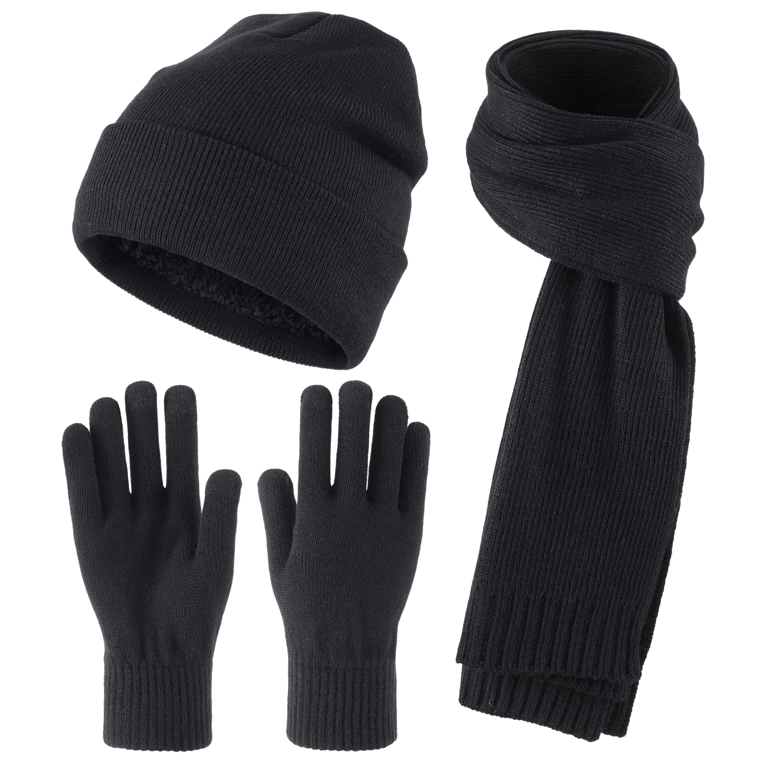 Home Prefer Men's Knit Beanie Hat Scarf Gloves Cold Weather Set Long Neck Scarf Touchscreen Gloves Winter Hat for Men