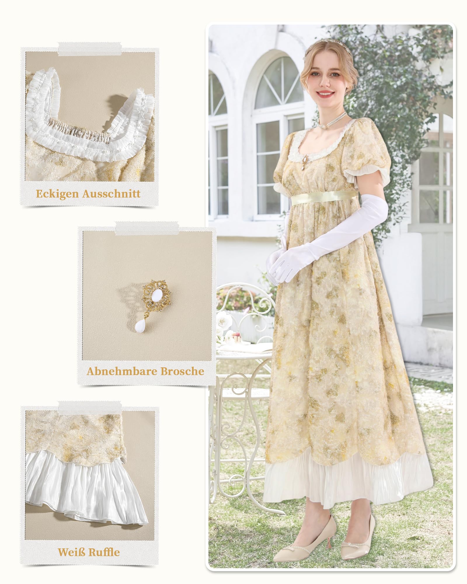 Vestido de mujer Regency amarillo vestido victoriano Jane Austen largo vintage vestido imperio de baile con guantes cintura imperio