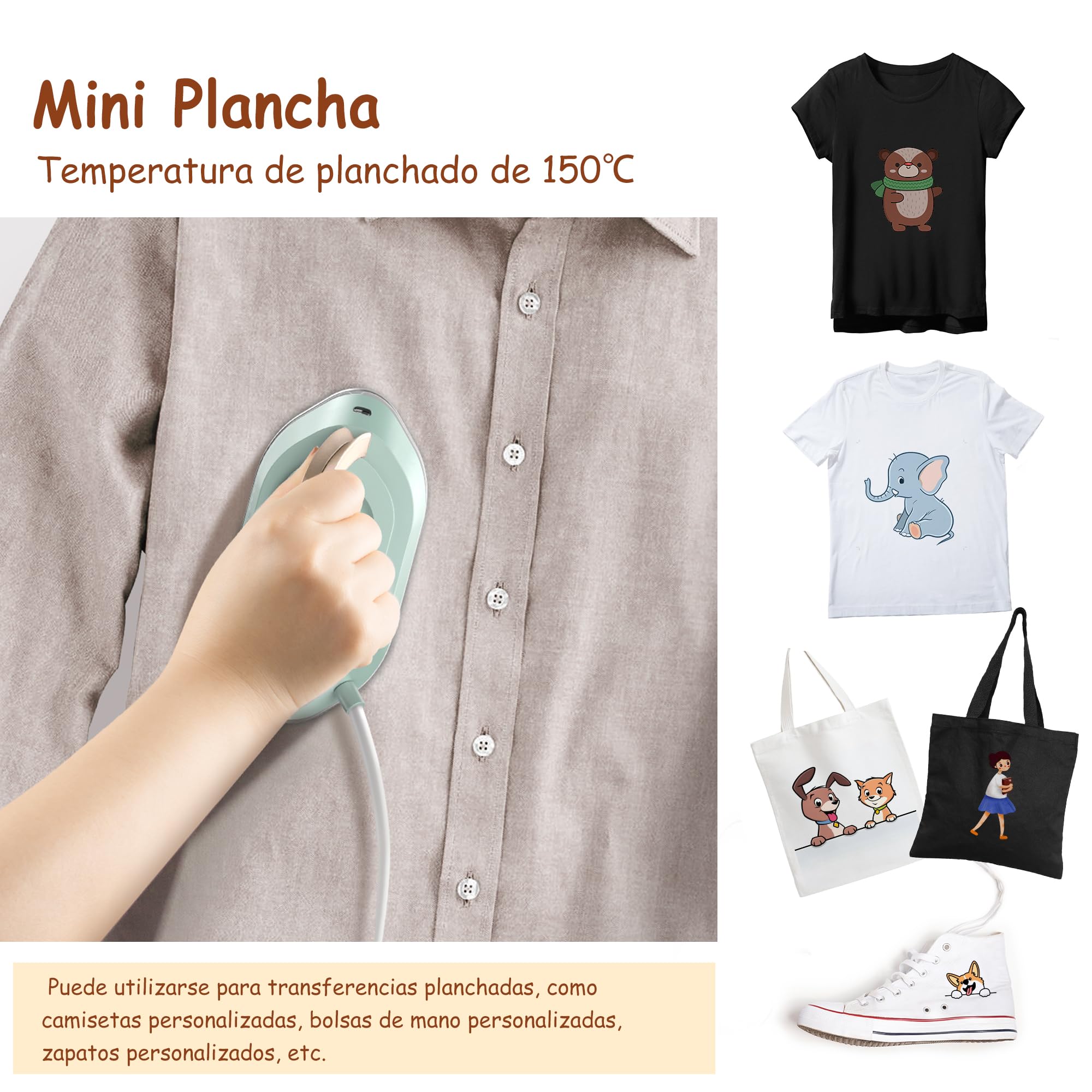 Newbealer Plancha de Viaje para Ropa, Plancha Pequeña Voltaje Universal 100V-240V, Ligera y Compacta sin Vapor con Suela de Cerámica Antiadherente, Bolsa de Transporte, Verde